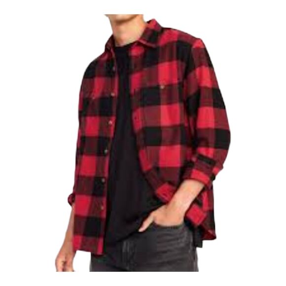 Old Navy Double-Brushed Flannel Shirt 100% Cotton Red Buffalo Check Men's XXL 2X - Picture 11 of 12